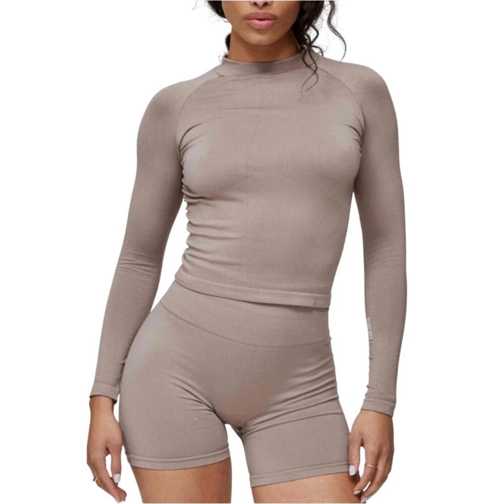 Sefi Taupe Gray Timeless Ribbed Long Sleeve Top Size S